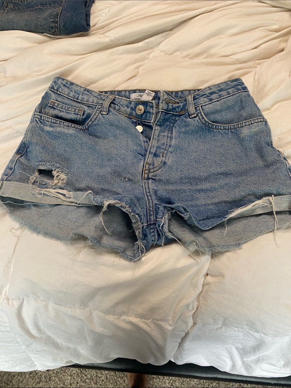 Forever 21 Light Blue Distressed Denim Cutoff Shorts